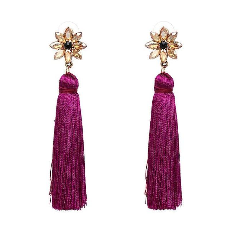 Willa Leather Tassel Earrings with Deep Purple Beads and Chocolate Bro –  Cheekys Brand